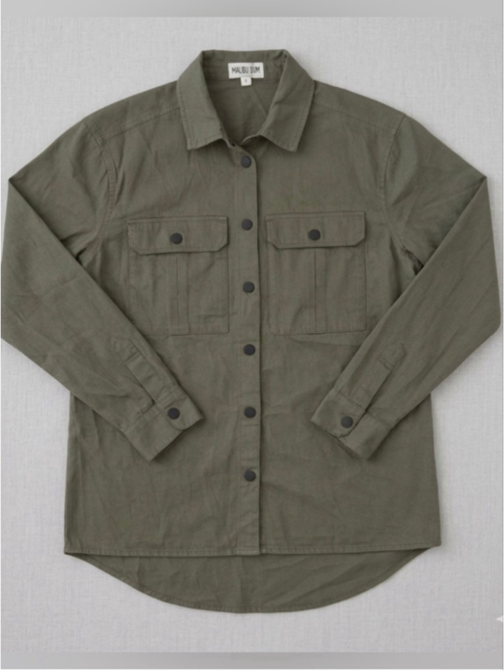 Malibu Bum Army Green Shacket Small Button-Up Utility Layering Top